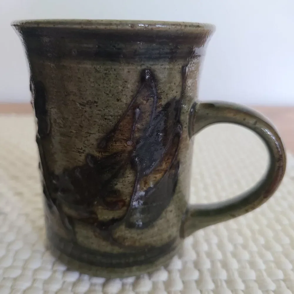 Vintage Handmade Brown Stoneware Glazed Pottery Coffee Mugs Tea Cups Eclectic